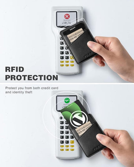 VULKIT Phone Card Holder Wallet Leather Adhesive Pocket RFID Blocking Credit Card Sleeves Stick Back of Phone Smartphones Black