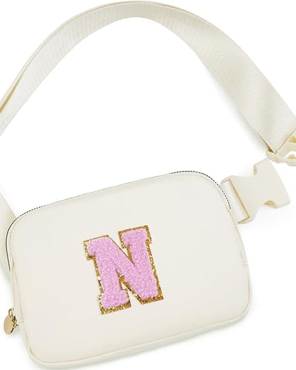 Uygafly Personalized Belt Bag for Women Girls - Fashion Mini Waist Packs with Adjustable Strap - Trendy Travel Fanny Pack Crossbody Bags with Initial Letter - Teen Gifts | Cream,N