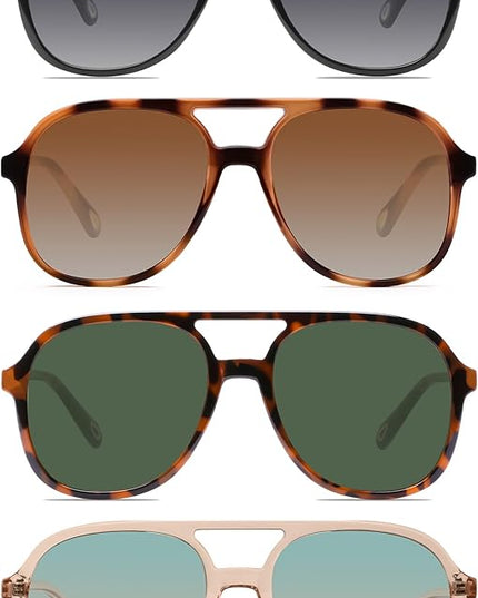 YDAOWKN Retro Square Aviator Sunglasses for Womens Mens Vintage 70s Double Bridge Sun Glasses