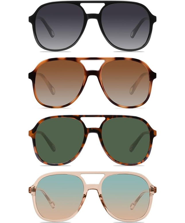 YDAOWKN Retro Square Aviator Sunglasses for Womens Mens Vintage 70s Double Bridge Sun Glasses