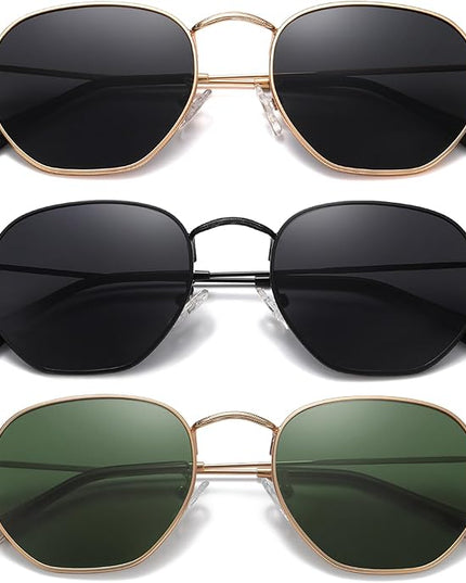 MEETSUN Polarized Hexagon Sunglasses for Women Men Polygon Square Sun Glasses UV400 Protection Metal Frame