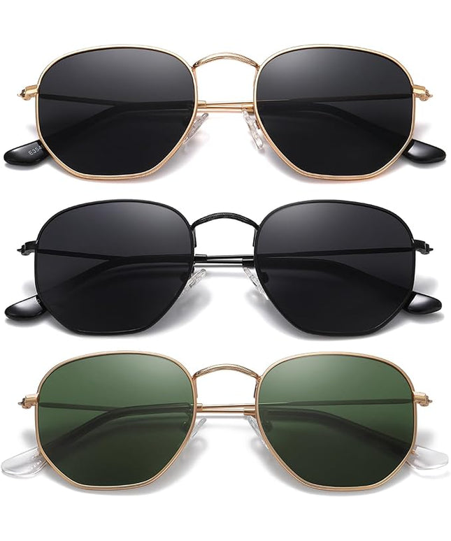 MEETSUN Polarized Hexagon Sunglasses for Women Men Polygon Square Sun Glasses UV400 Protection Metal Frame