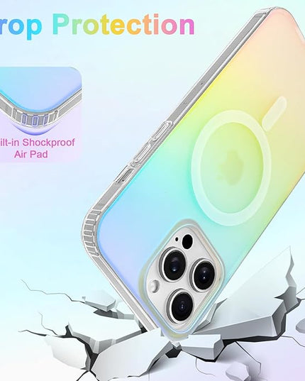 Cute Case for iPhone 13 Pro Max Case for Women Girls [Compatible with Magsafe] Aesthetic Girly Glitter Bling Rainbow Magnetic Protective Phone Cover, Translucent Iridescent Blue & Pink