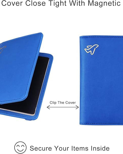 WALNEW Passport Holder for Travel, RFID Passport Cover Wallet for Women Men, PU Leather Passport Book Card Holder Case with Pen, Travelling Essentials for Flying