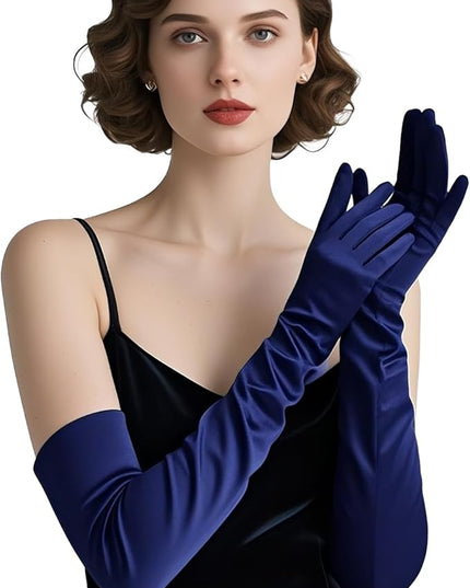 THARAHT Women Long Gloves with Satin Elbow Length for 1920s Opera Tea Party Costumes Bridal Evening Dress
