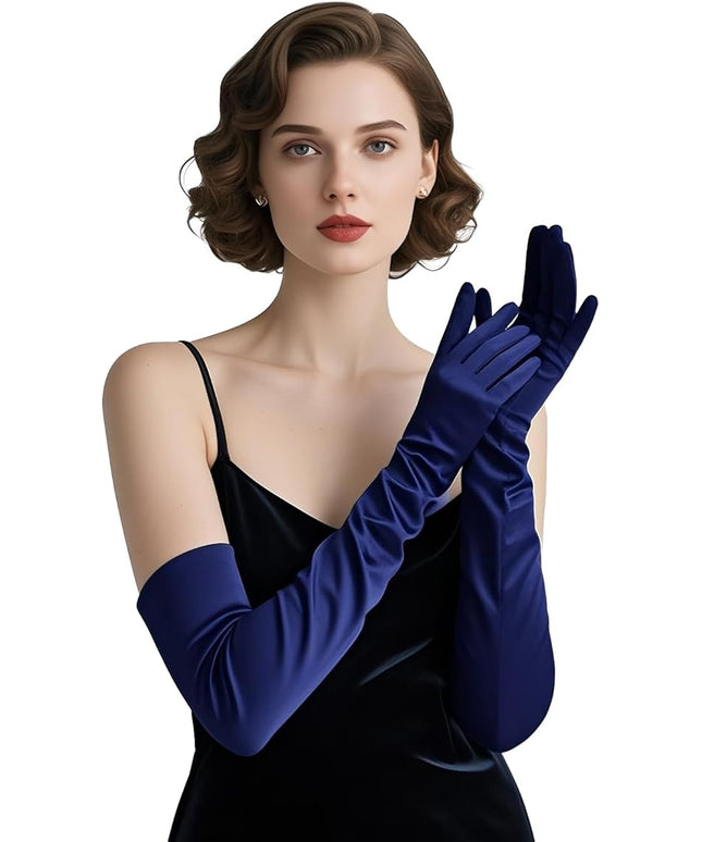 THARAHT Women Long Gloves with Satin Elbow Length for 1920s Opera Tea Party Costumes Bridal Evening Dress