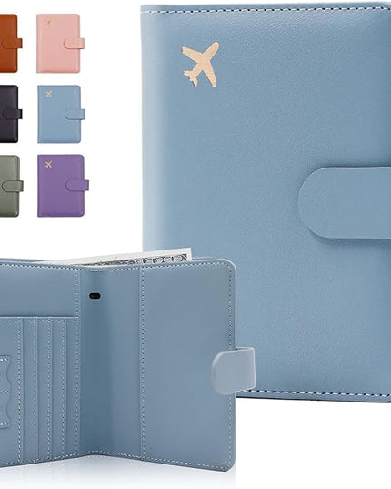 Melsbrinna Premium Leather Passport Holder Covers Case, Waterproof Rfid Blocking Travel Wallet Passport Holder with Pen Holder, Cute Passport Book for Women/Men