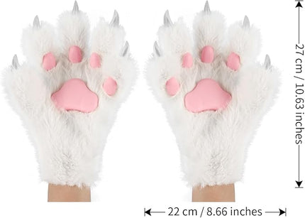 HAOAN Wolf Paw Gloves Faux Fur Cat Fingerless Mittens Winter Warm Cosplay Halloween Fancy Party Costume Accessories