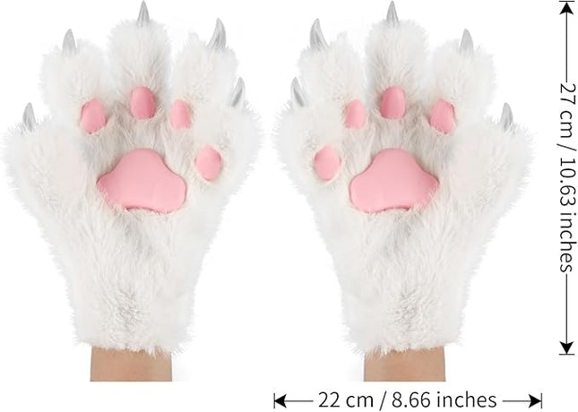 HAOAN Wolf Paw Gloves Faux Fur Cat Fingerless Mittens Winter Warm Cosplay Halloween Fancy Party Costume Accessories