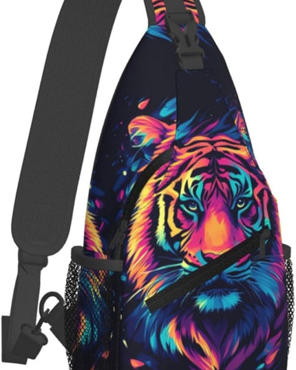 Animal Face Sling Bag Crossbody Bags Chest Bag Backpack for Travel Running and Hiking for Men Women Colorful Tiger
