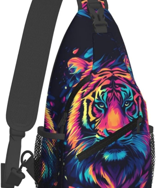 Animal Face Sling Bag Crossbody Bags Chest Bag Backpack for Travel Running and Hiking for Men Women Colorful Tiger