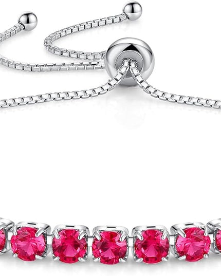 SUNFEEL Birthstone Bracelet Jewelry for Women Sterling Silver with Gold Plated Tennis Bracelet Classic Bolo Adjustable Chain Anniversary Birthday Gifts for Women Mom Wife Her