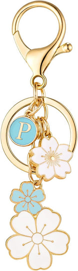 SELOVO Initial Keychain Flower Charms for Key Cute Pink Letter Keyring for Backpack