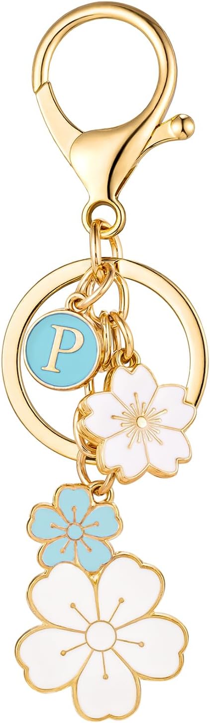 SELOVO Initial Keychain Flower Charms for Key Cute Pink Letter Keyring for Backpack