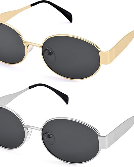 Retro Oval Sunglasses for Women Men - Trendy Gold Sun Glasses - Fashion Metal Frame Shades