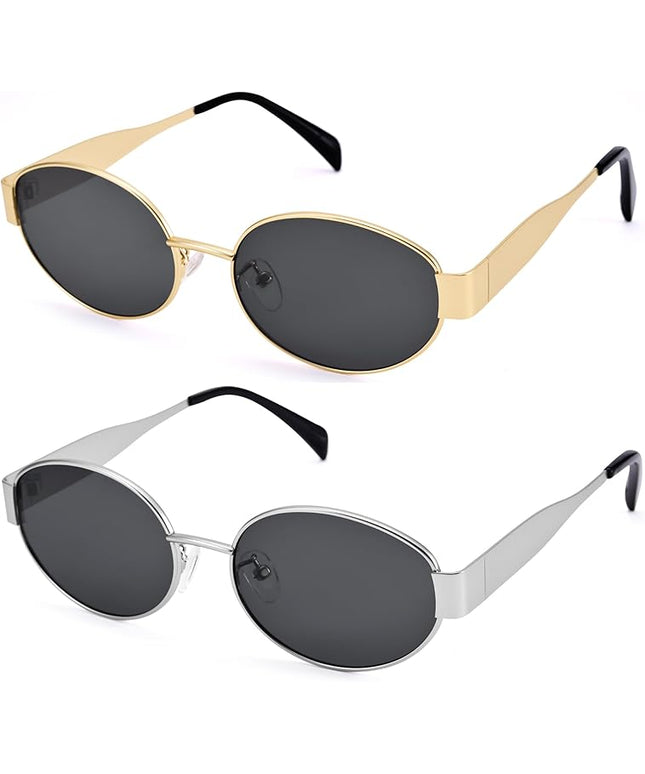 Retro Oval Sunglasses for Women Men - Trendy Gold Sun Glasses - Fashion Metal Frame Shades