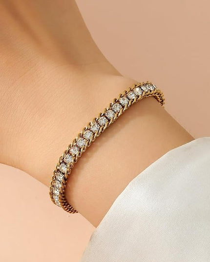 DASIQI Zirconia Tennis Bracelet for Women Hypoallergenic Gold Silver Titanium Steel Chains with Rainbow Stones, Pavé Sparkle | Everyday Luxury