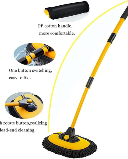 Car Wash Brush with Long Handle, Chenille Microfiber Mop Mitt with 1 Replacement Head, Wheel Brush Extension Pole Cleaning Kit & Towels for Cars & Trucks - 5PCS