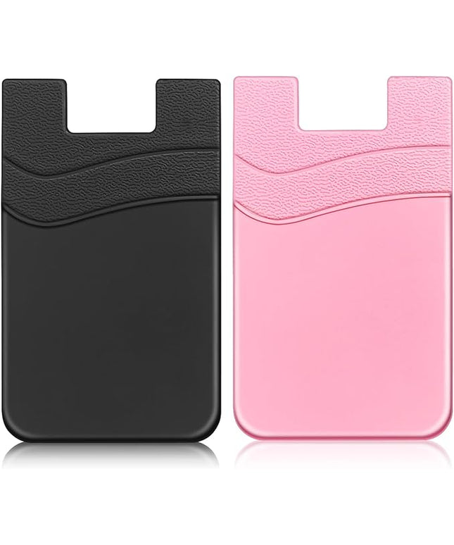 SS Phone Wallet Stick On Silicion Card Holder for Back of Phone Credit Card Suitable for iPhone Samsung Galaxy Any Smartphone