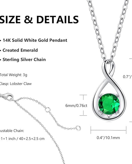 FANCIME 14K Solid Gold Birthstone Pendant with Sterling Silver Chain Infinity Gemstone Necklace Fine Jewelry Anniversary Birthday Christmas Gifts for Women Wife Her