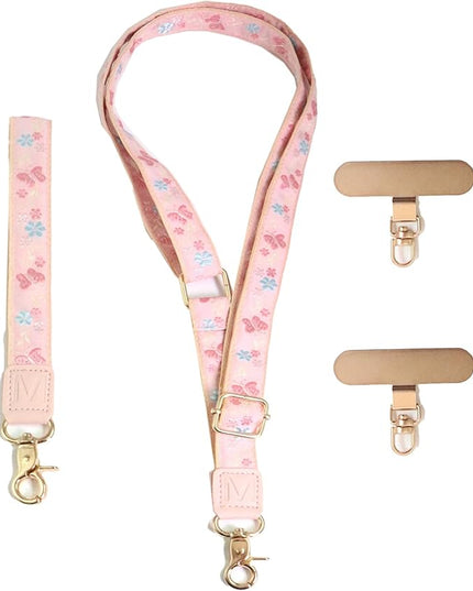 LEMEDE Phone Charm Lanyard, Gold Buckle Adjustable Crossbody and Wrist Strap with 2pcs 360-Degree Rotatable Phone Pad
