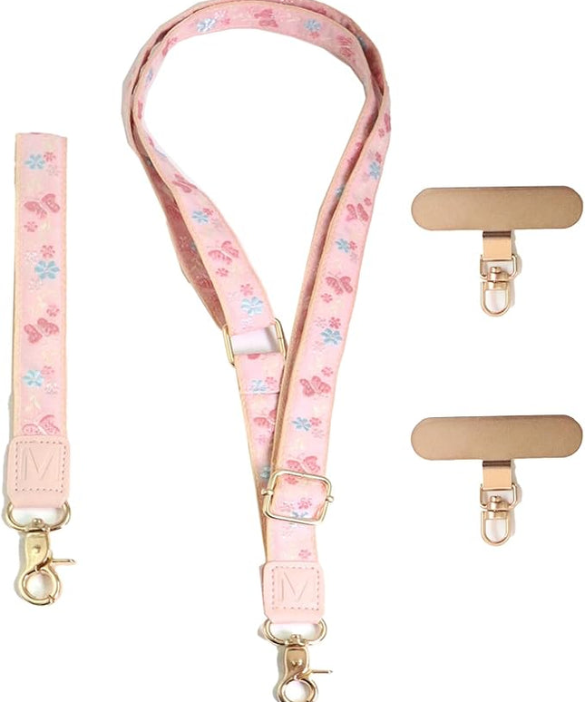 LEMEDE Phone Charm Lanyard, Gold Buckle Adjustable Crossbody and Wrist Strap with 2pcs 360-Degree Rotatable Phone Pad