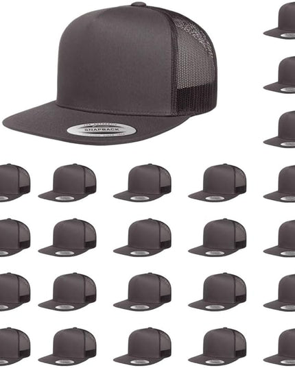 Yupoong 5-Panel YP Classic Trucker Cap | High Profile Flat Visor Snapback | OSFM | Bulk Packs Available