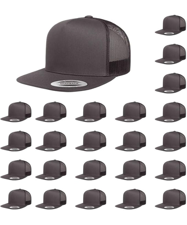 Yupoong 5-Panel YP Classic Trucker Cap | High Profile Flat Visor Snapback | OSFM | Bulk Packs Available