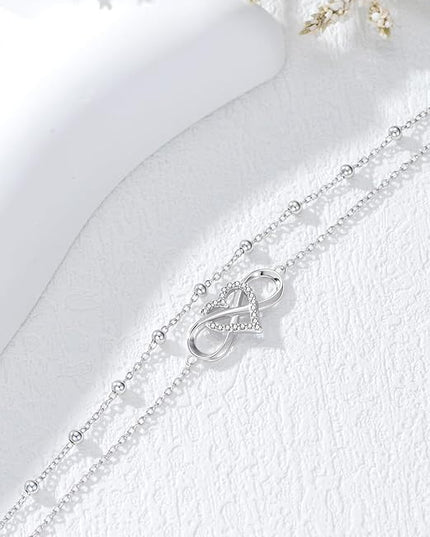 Dorunmo 925 Sterling Silver Infinity Heart Cross Circle Evil Eye Anklet Bracelets for Women Mother's Day Jewelry for Wife Girlfriend Mom Her