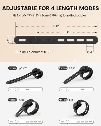10Pack Silicone Cable Ties Cord Organizer Wrap - Lamicall Durable Reusable Wire Management with Lock Buckle, Elastic Charger Cable Strap Ties, Electrical Cord Keeper for Travel, Home Accessories