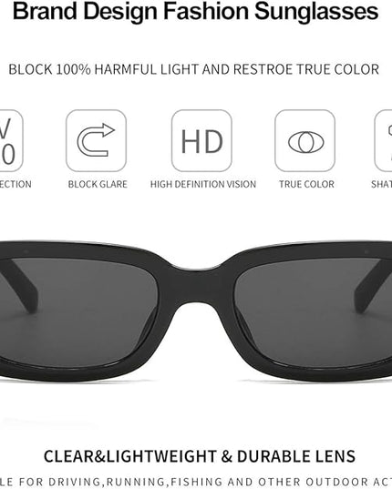 Dollger Rectangle Sunglasses for Women Men Trendy Retro Fashion Sunglasses UV 400 Protection Square Fram