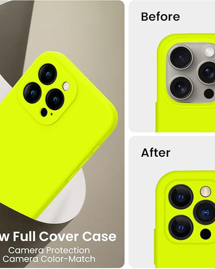 FireNova Designed for iPhone 15 Pro Case, Silicone Upgraded [Camera Protection] Phone Case with [2 Screen Protectors], Soft Anti-Scratch Microfiber Lining Inside, 6.1 inch, Fluorescent Green