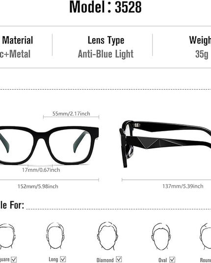 kimorn Blue Light Blocking Glasses,Anti Eyestrain & UV Protection,Square Frame Glasses for Women and Men