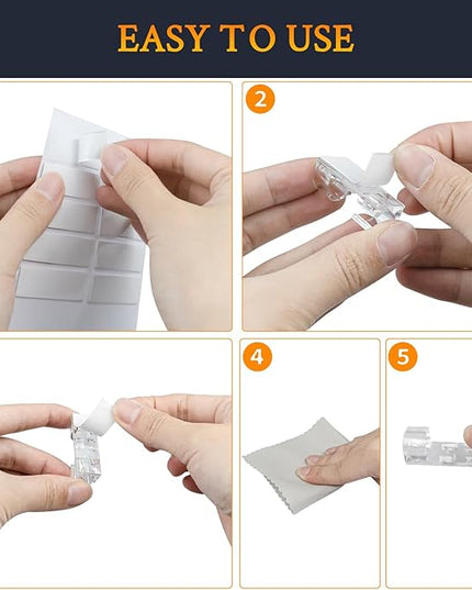 SOULWIT 50 Pcs Self Adhesive Cable Management Clips, Cable Organizers Sticky Wire Clips Cord Holder for TV PC Laptop Ethernet Cable Desktop Home Office (Transparent)