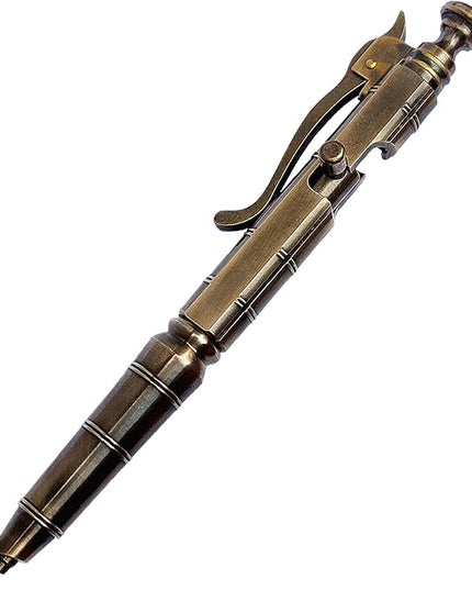 Vintage Bolt Action Pen: Heavy Duty Brass Retractable Ballpoint EDC Pen, Refillable with Pocket Clip - Designed for Smooth Writing