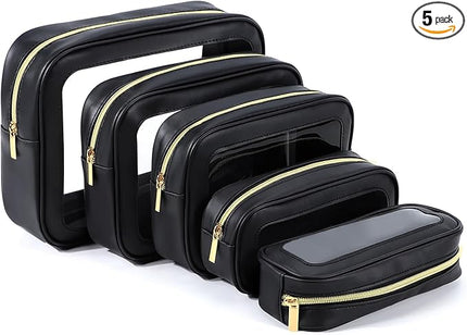 5PCS Diaper Bag Organizer Pouch Set, TSA Approved Toiletry Bag，Clear Waterproof TPU Makeup Bag Set Travel Organizer Bags for Women and Kids