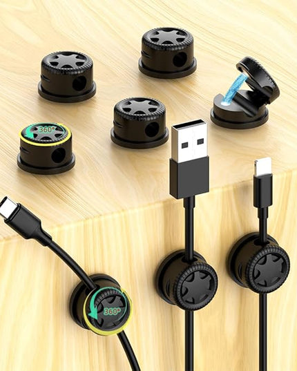 11PCS Cable Management Cord Holder Organizer, Magnetic Cable Clips Adhesive Wire Keeper, Under Desk for Bedside Nightstand Table Desktop USB Wall Car Office Workspace Accessories (Black)