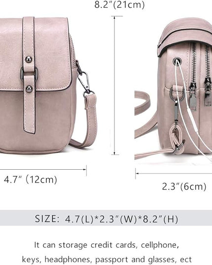 myfriday Vintage Crossbody Phone Bag for Women, Small PU Leather Shoulder Purse and Handbag with Tassel&Rivet Decoration