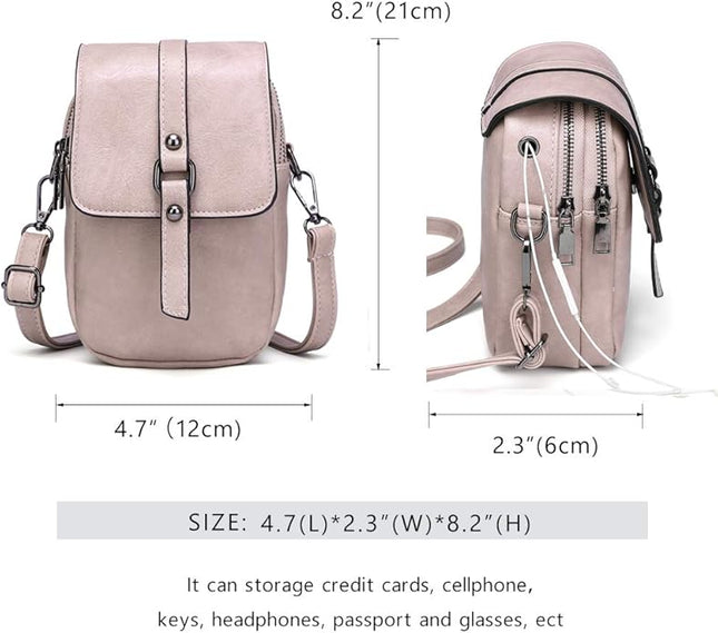 myfriday Vintage Crossbody Phone Bag for Women, Small PU Leather Shoulder Purse and Handbag with Tassel&Rivet Decoration