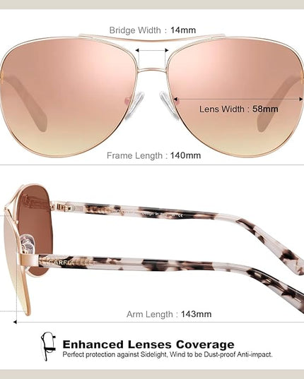 CARFIA Polarized Sunglasses for Women UV Protection Acetate Arms Metal Frame Woman's Shades CA3216