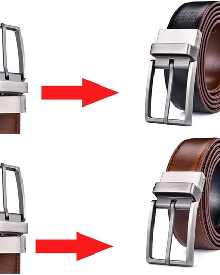 beltox fine Men's Dress Belt Leather Reversible 1.25" Wide Rotated Buckle Gift Box