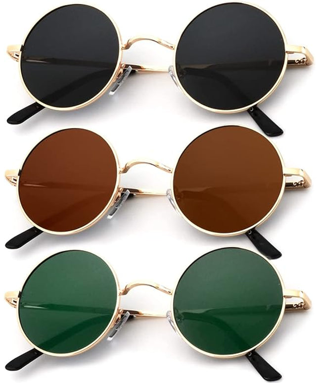KALIYADI Round Polarized Sunglasses for Men Women Retro Metal Hippie Circle Style Sun Glasses UV Protection