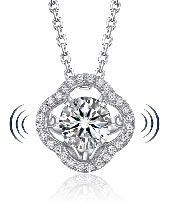 MomentWish Necklace for Women, Sparkling Gift for Her, 1Carat Moissanite Heart Pendent for Her, 925 Sterling Silver Dance Necklace for Anniversary Christmas Valentines