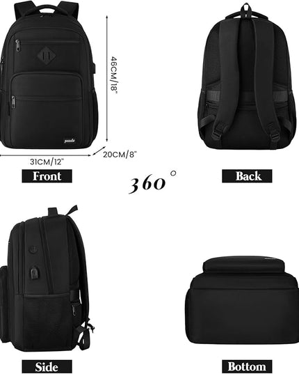 Paude Black Backpack,School Backpack for Teens Adults Laptop Bookbag for High School College Students Back Pack for Work