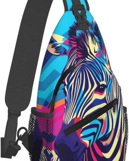 Animal Face Sling Bag Crossbody Bags Chest Bag Backpack for Travel Running and Hiking for Men Women Colorful Zebra