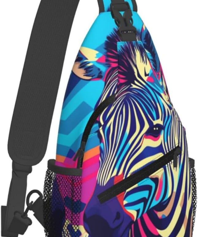 Animal Face Sling Bag Crossbody Bags Chest Bag Backpack for Travel Running and Hiking for Men Women Colorful Zebra