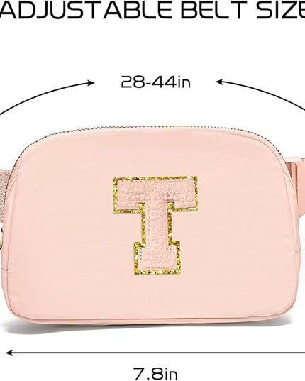Gitus Gifts for 8 9 10 11 12 Year Old Girls Belt Bag Fanny Pack Crossbody Bags with Initial Letter Patch Cute Stuff Birthday Gifts for Teen Girls Women Personalized Trend Stuff (Coral Pink-T)