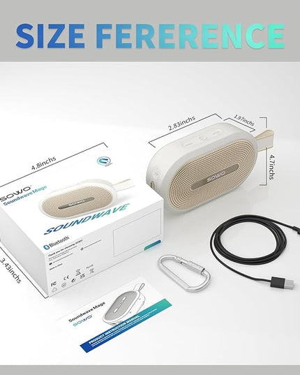 SOWO Wireless Portable Small Speaker, Ultra Magnetic Bluetooth Speaker for Golf Cart, Coverless IP67 Waterproof, 24 H Playtime, Pro Sound, Clip Hanging Design for Outdoor, Indoor - White
