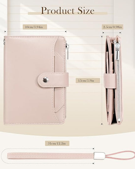 Dadanism RFID Passport Holder for Travel, Pu Leather Passport Wallet Cover with Card Holders, SIM Slots, Zippered Coin Pocket and Cash Slot, Slim Compact Travel Wallet for Women, Pink
