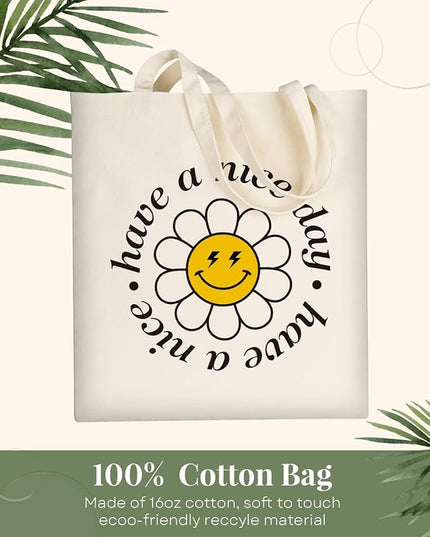 AUSVKAI Canvas Tote Bag Aesthetic for Women, Cute Reusable Cloth Cotton Bags for Shopping Beach Grocery